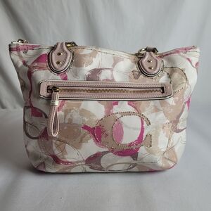 Coach Poppy Signature Stamped C Pink Hallie Canvas Tote Bag M1271-23372